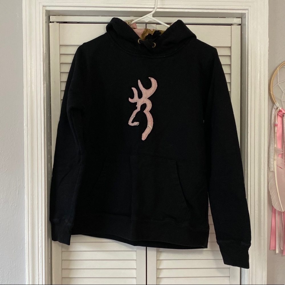 Browning hoodie, Large. Black with Pink Realtree